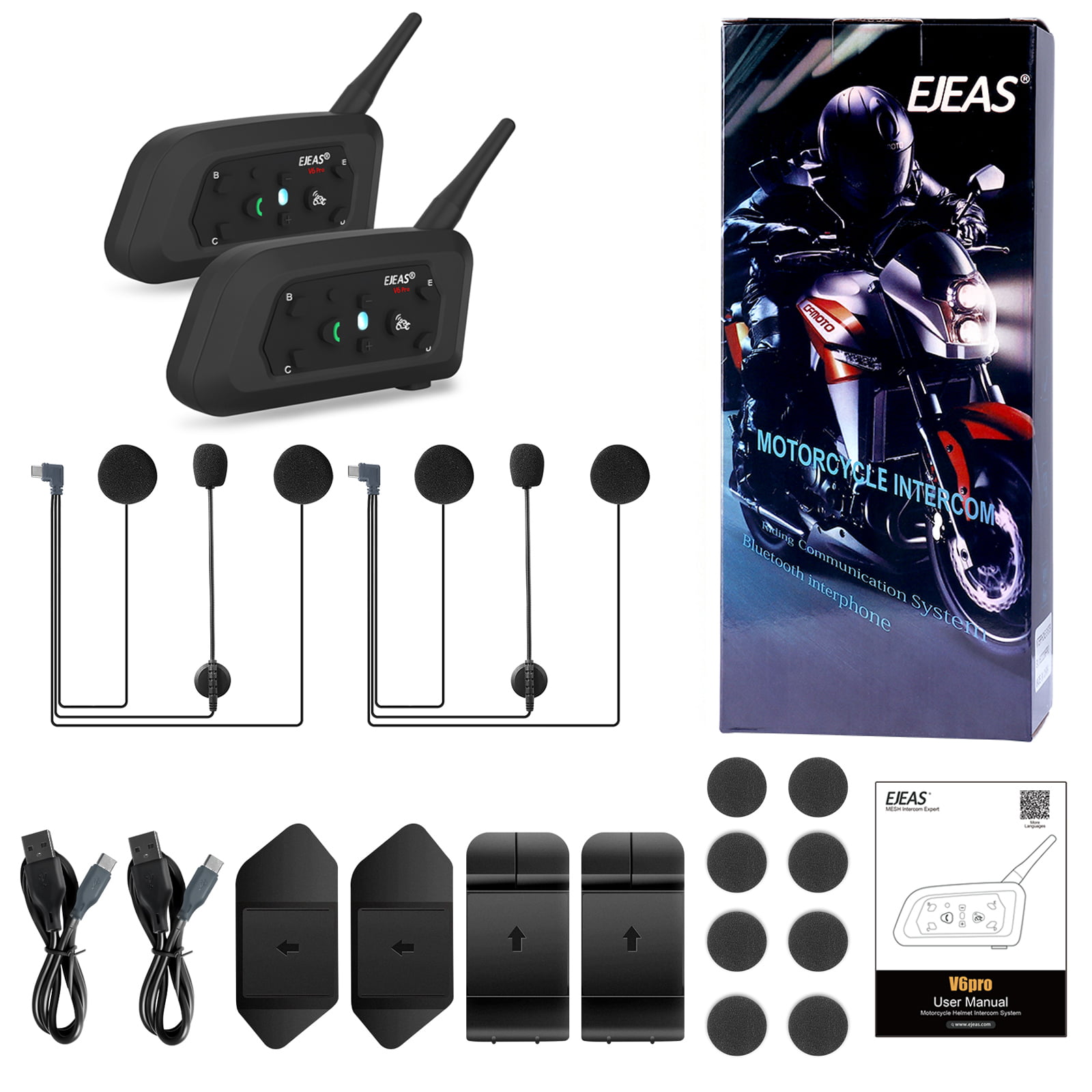 EJEAS V6 Pro 4 PCS Bluetooth Motorcycle Helmet Intercom 6Riders Waterp –  yolobuying
