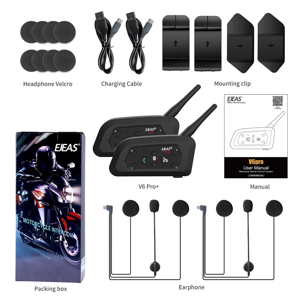 EJEAS 2 UNID. Intercomunicadores Ejeas V6 Pro Bluetooth Casco Moto
