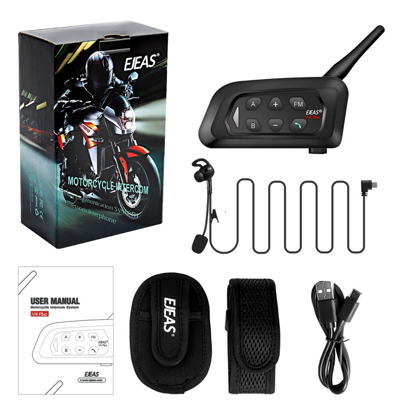 EJEAS V4 Plus Interfono Moto Bluetooth Coppia, Casco da Moto Cuffie  Bluetooth 5.1 con Riduzione del Rumore FM e CVC per Interfono Full Duplex  per 4 Persone (Confezione da 2) : : Elettronica