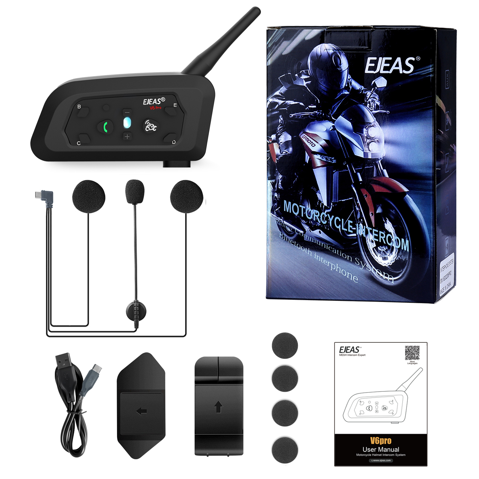 EJEAS V6 Pro_Motorcycle Bluetooth Headset, Bluetooth 5.1, with 1 cut 5, 2  rider talk at the same time – EJEAS