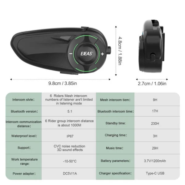 EJEAS Q8_Motorcycle Mesh Intercom, 6 Riders Group Talking at The Same Time - Image 3