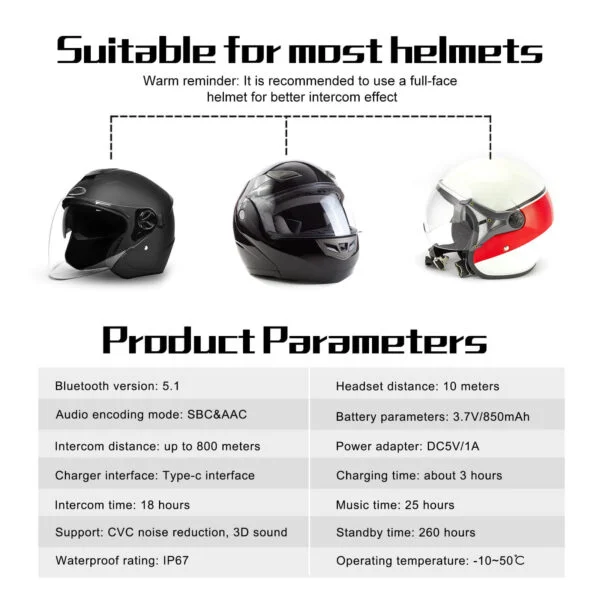 EJEAS V6 Pro+_Motorcycle Bluetooth Headset, Bluetooth 5.1, with 1 cut 5, 2 rider talk at the same time - Image 3
