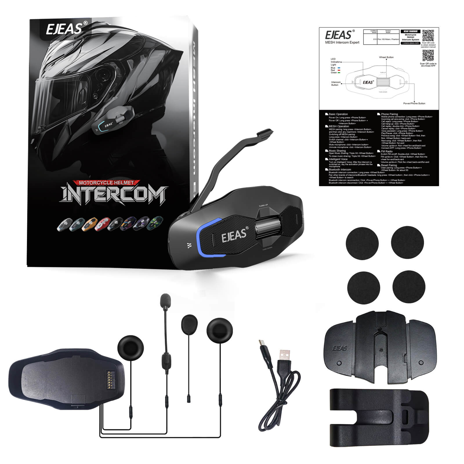 EJEAS X10 Plus_MESH+5G Motorcycle helmet Intercom System, 2-100 People Talk Simultaneously - Image 2