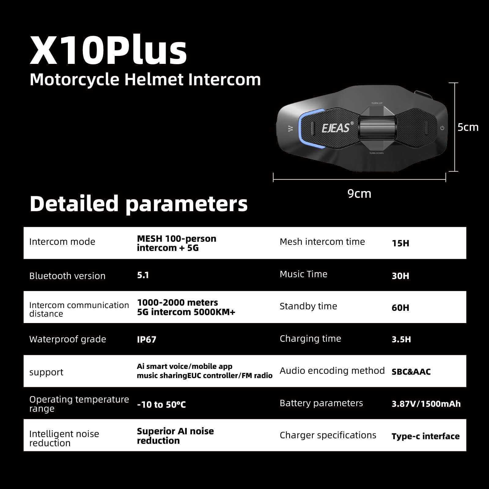 EJEAS X10 Plus_MESH+5G Motorcycle helmet Intercom System, 2-100 People Talk Simultaneously - Image 5