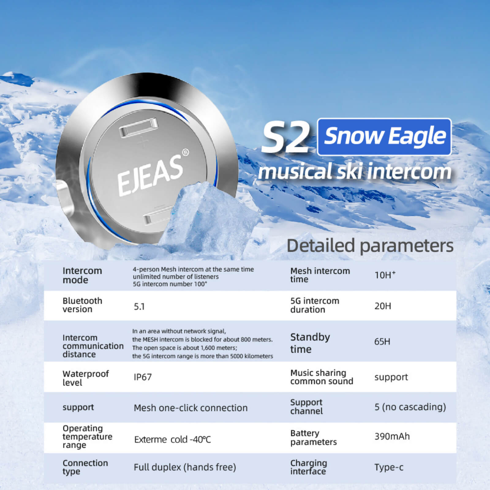 EJEAS S2 Snow Eagle_Ski Mesh Intercom System, 2-4 people real-time Communication - Image 5